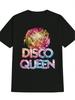 Disco Queen Graphic T-shirt - Black Retro Disco Party Tee with Disco Ball Design - Lightweight Summer Shirt for Club Nights