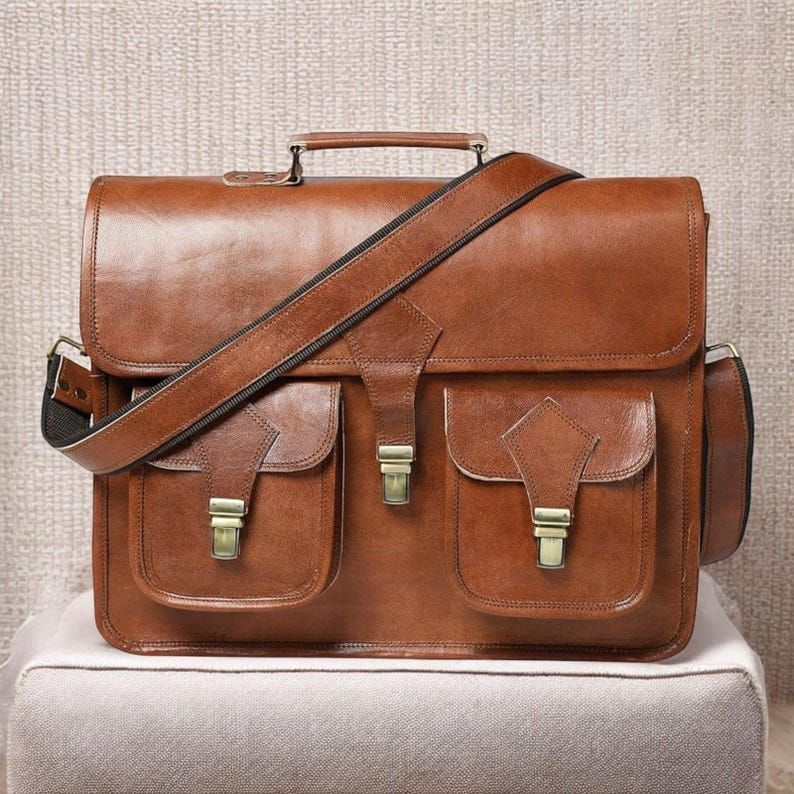 Rustic Leather Laptop Messenger Bag, Personalized Briefcase, Crossbody Office Satchel, Handmade Gift for Men, Valentine Present