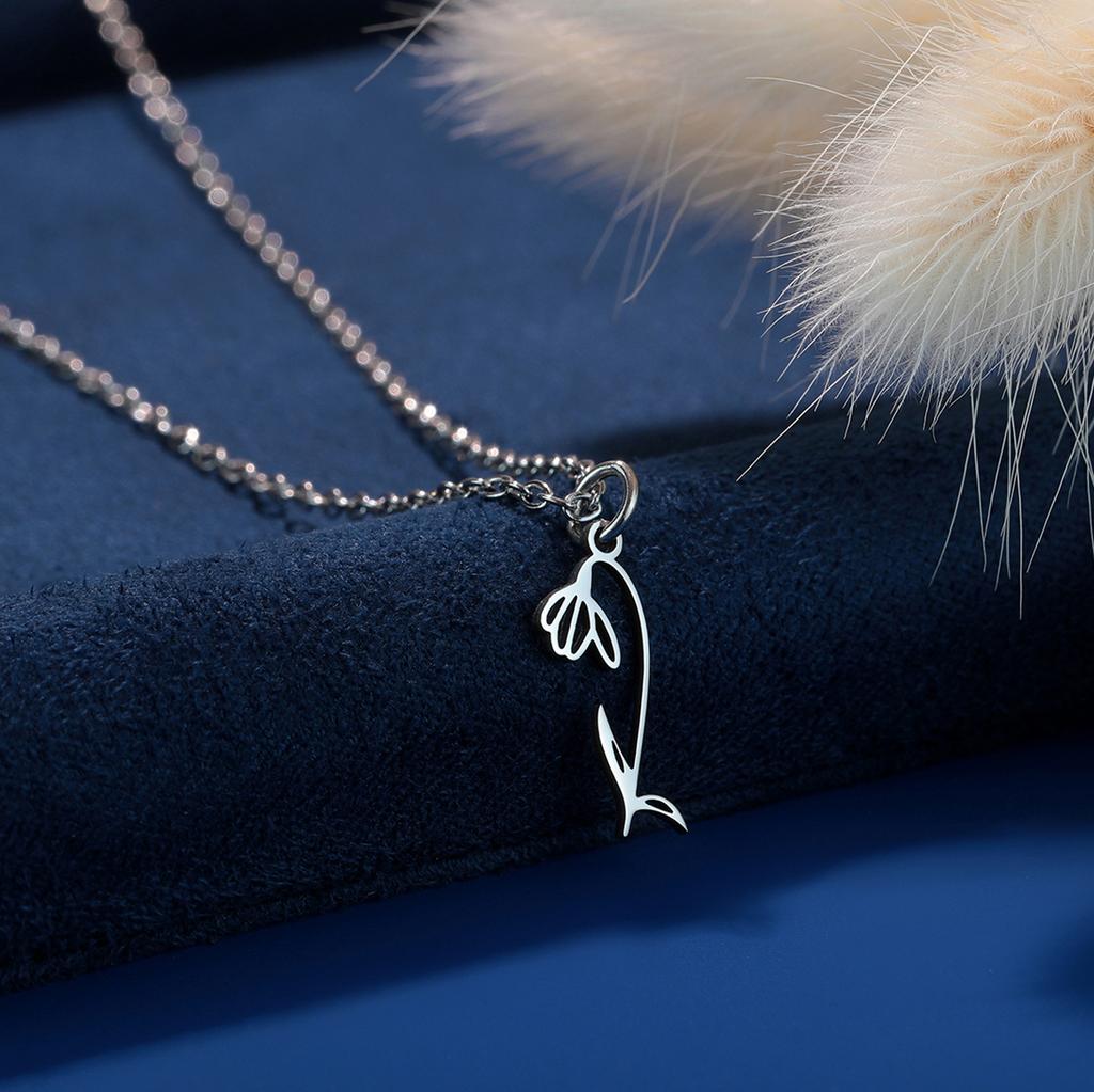 Kinitial Birth Flower Necklaces For Women Girls Stainless Steel 12 Month Flower Necklaces Birthday Jewelry Gift