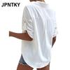 JPNTKY Women's Fashion Casual Solid Color Print POLO Neck Short Sleeve Blouses & Shirts