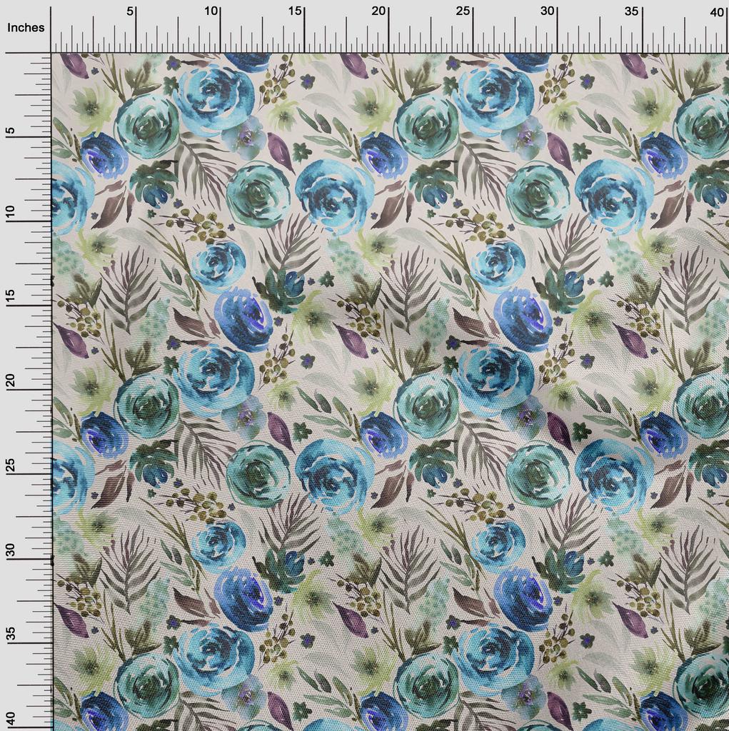 oneOone Baumwolle Flex Mittelblau Stoff Blumen Kleidermaterial Stoffdruckstoff Meterware 40 Zoll