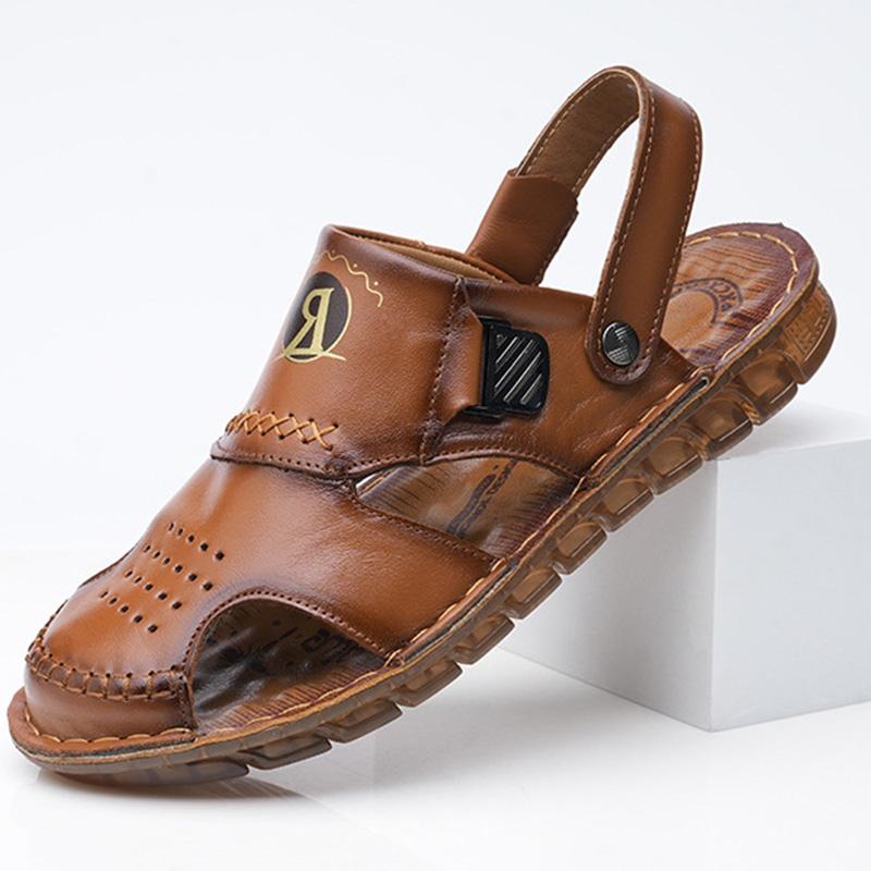 Fashion Mens Sandals Closed Toe Breathable Genuine Leather Casual Loafers Summer Outdoor Beach Sandalias Formal Office Walking Flats