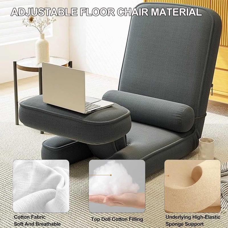 Folding Floor Chair with Headrest Back 15 Gear Adjustment Floor Sofa Lounger Sofa for Living Room Bedroom University Student