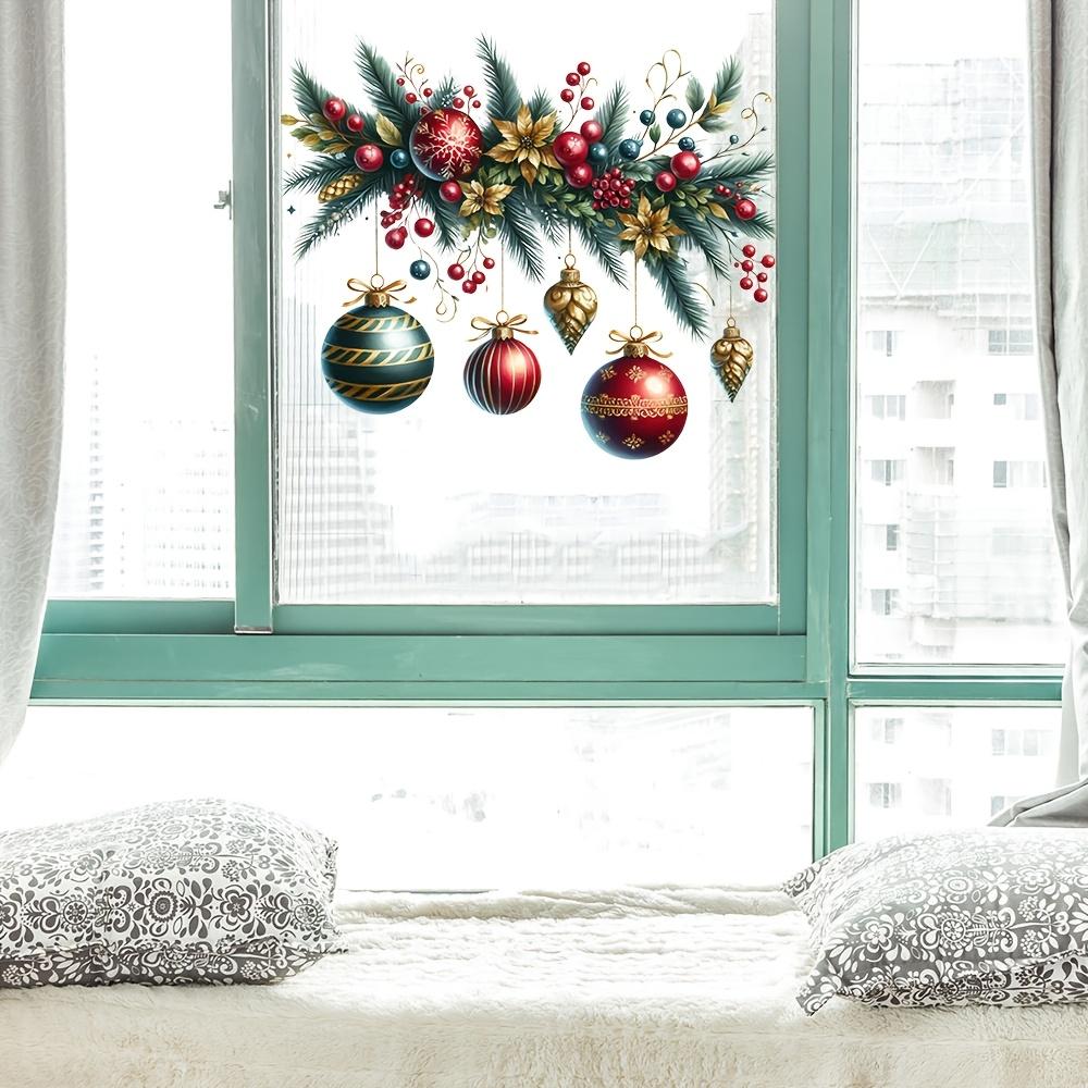 1pc Christmas Decoration Scene Stickers-Self-Adhesive PVC Glossy Holiday Decor with Pine Cones, Berries & Ornaments for Windows