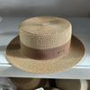 Flat top hat women's summer vacation seaside Panama hat flat edge French beach hat braided sunshade sunscreen top hat