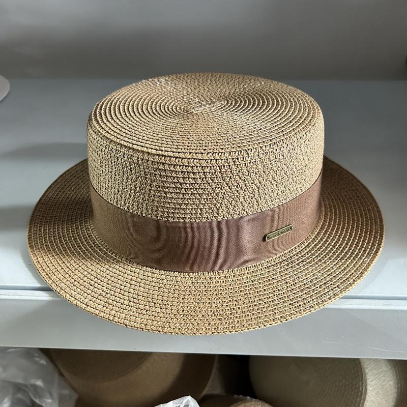 Flat top hat women's summer vacation seaside Panama hat flat edge French beach hat braided sunshade sunscreen top hat