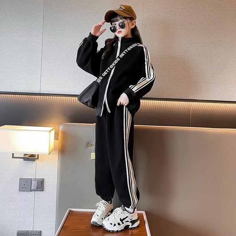 

Стильный весенний костюм для девочек 2024 года — модная толстовка и повседневные спортивные брюки для детей среднего и большого размера 150