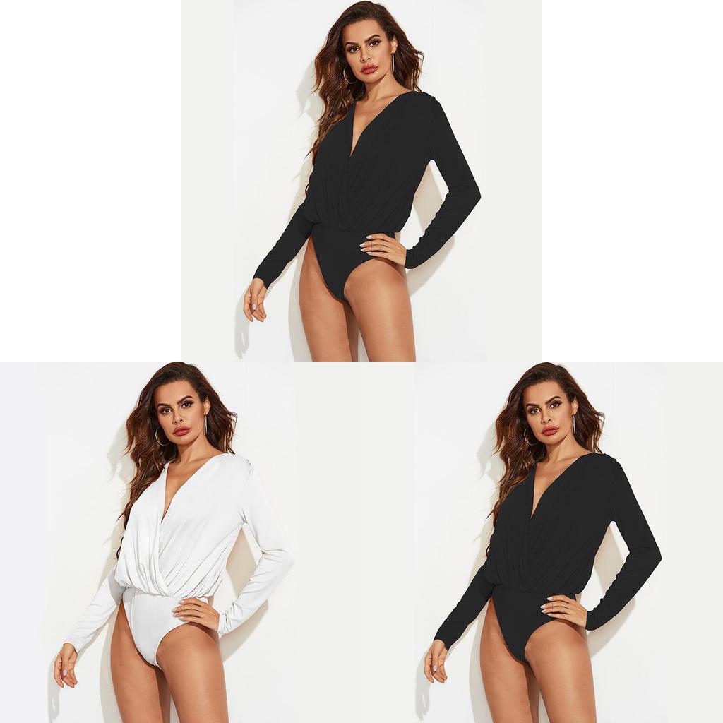 Polyester Fabric Deep V Neck Jumpsuit With Irregular Design For Fall Fashion Women