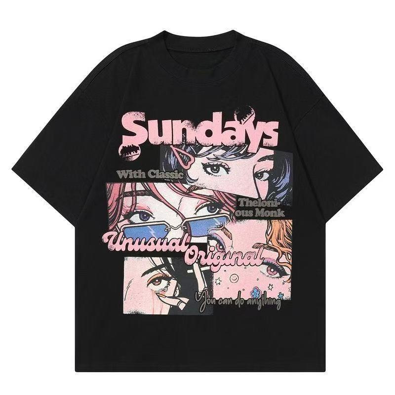 2025 Summer and autumn hip-hop trend printed T-shirt loose and casual short-sleeved men s and women s sportswear top S