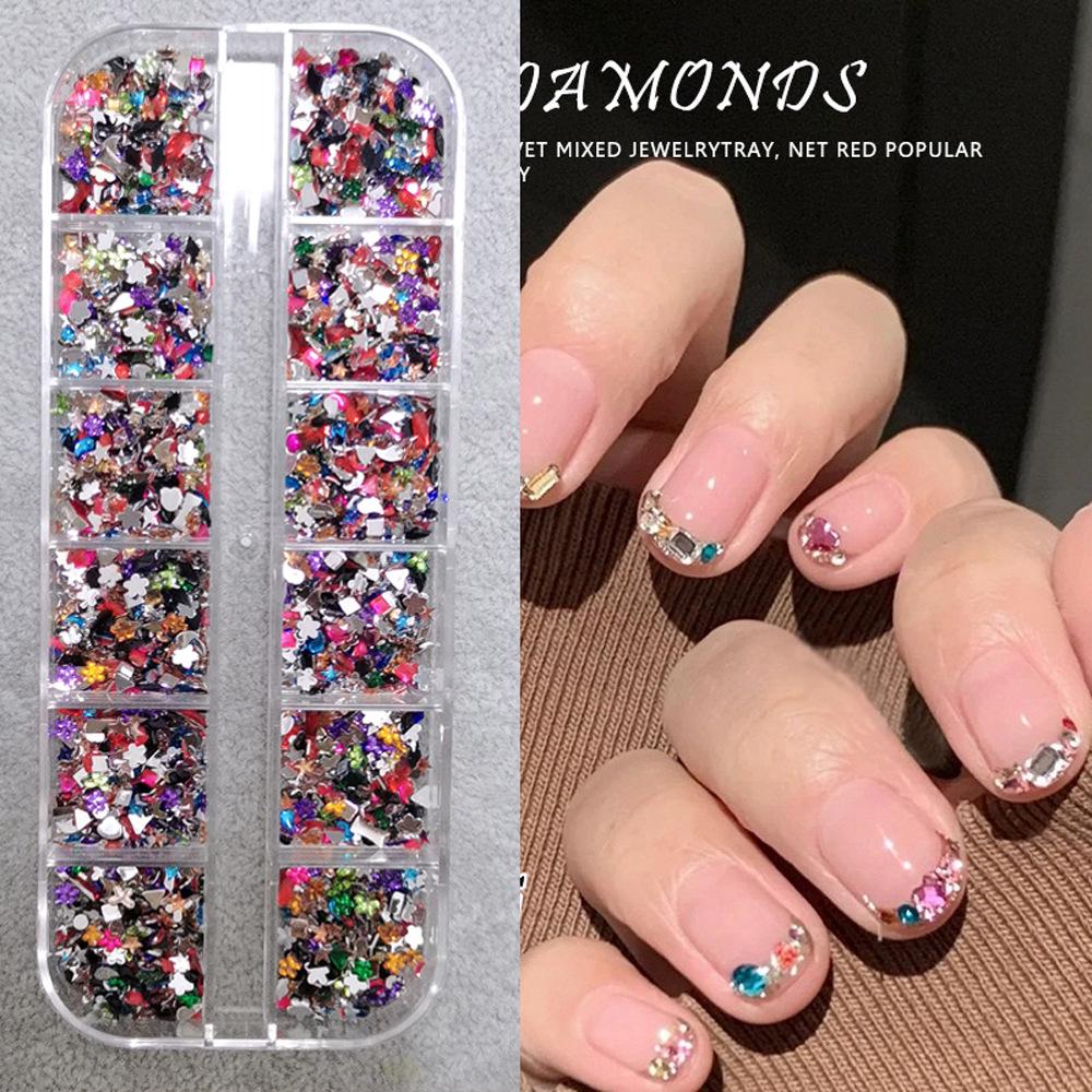White Champagne Flat-Back Rhinestone Nail Art Decorations – Irregular, Colorful, Super Shiny Mini Nails
