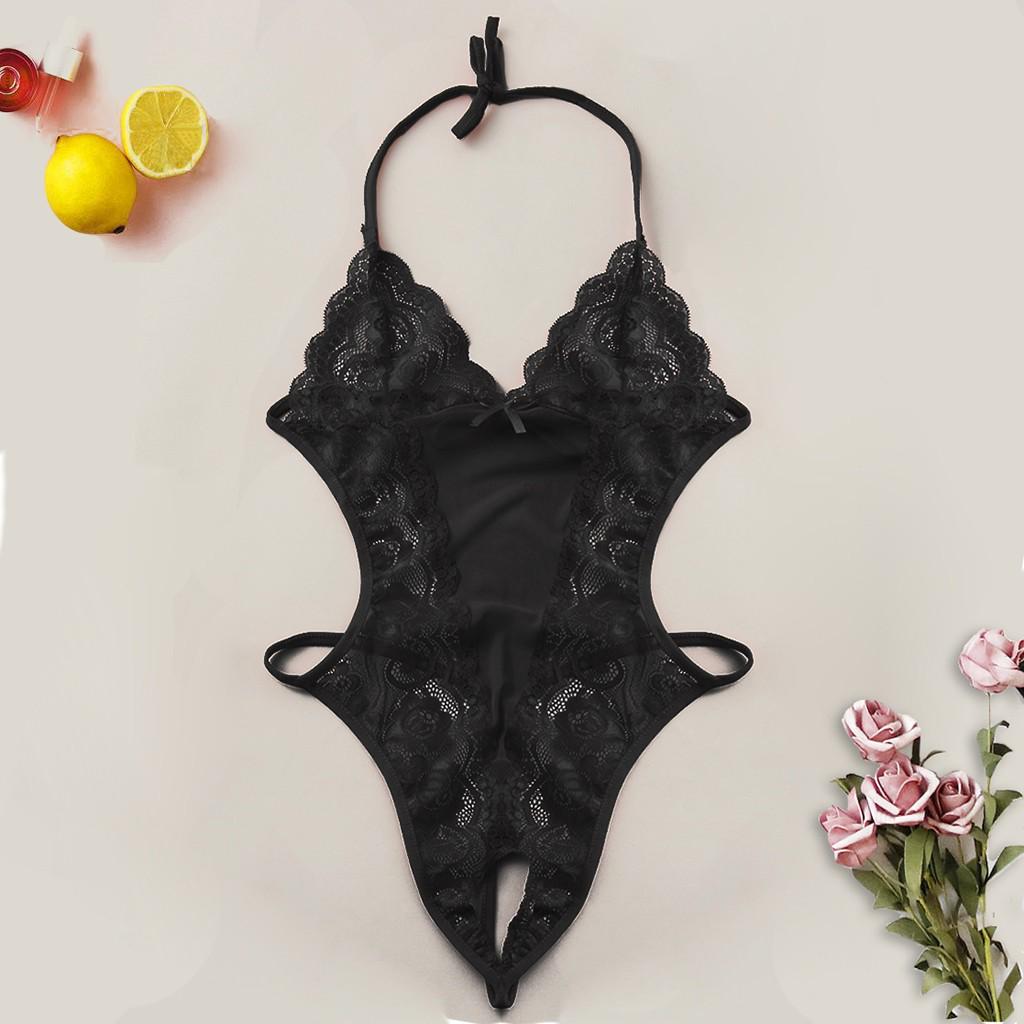 Women Lace Sleepwear Bodysuit Lingerie Crotchless Backless Jumpsuit Underwear