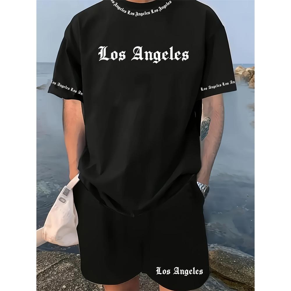 Summer Men's T-shirt and Shorts 2 Piece Set Hip Hop Print Round Neck T Shirt Casual Fashion Style Breathable Short Sleeve Shorts