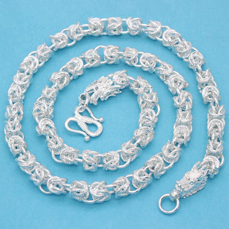 Silver Plated Silver Necklace Trendy Men Dragon Cloth Pattern Silver Necklace Imitation Silver Faucet Necklace Jewelry Men
