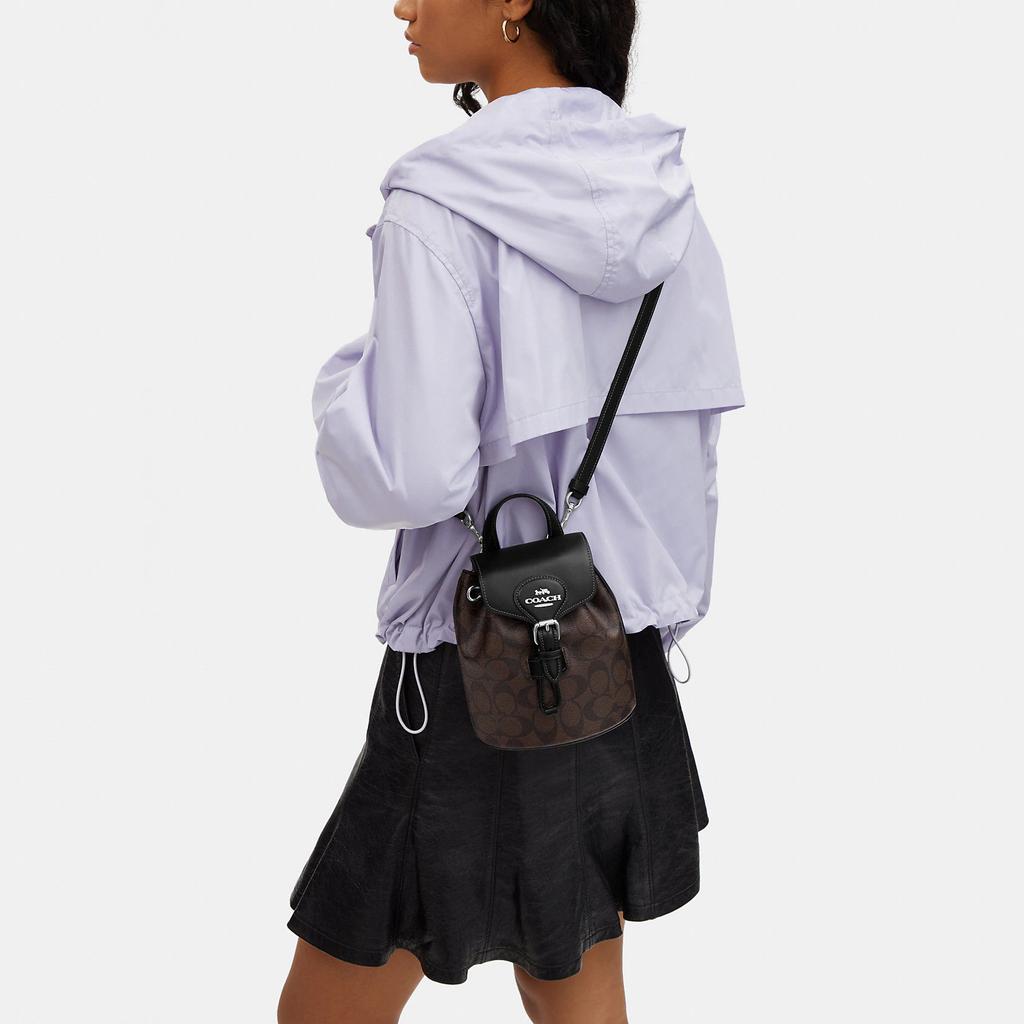 COACH Amelia Canvas With Smooth Leather Backpack Small Women's Black & Brown CL458-SVBRB