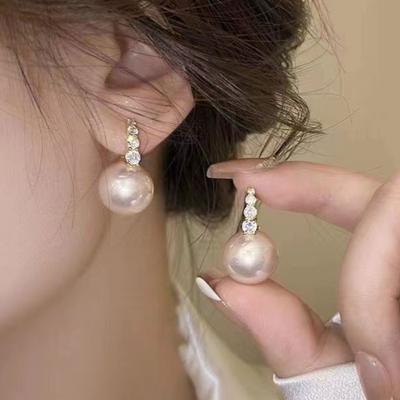 Fashionable Women's Versatile Water Drop Earrings Crystal Zircon Pearl Earrings