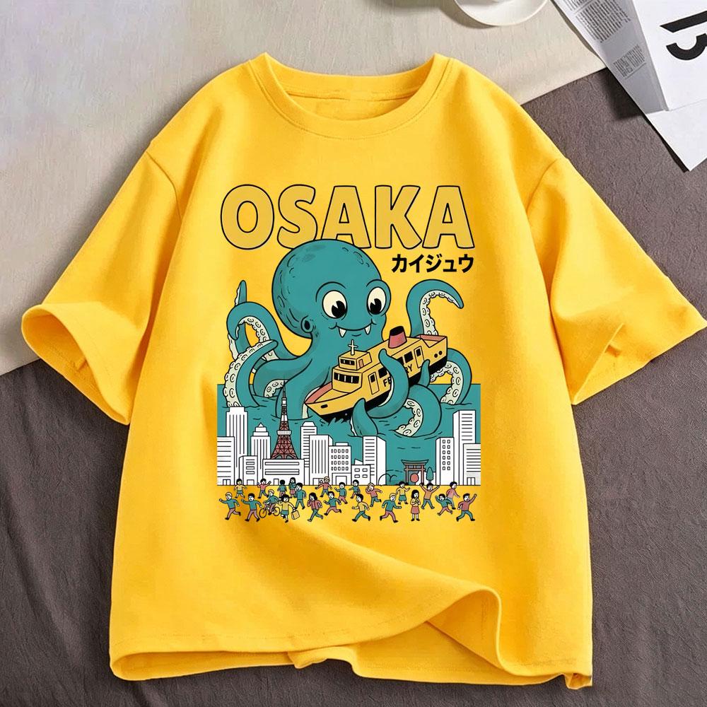 Osaka Dotonbori Drunken Octopus Funny Meme T Shirts Japanese Style Food Lover Tshirt Cotton Vintage Loose Short Sleeve Tshirts
