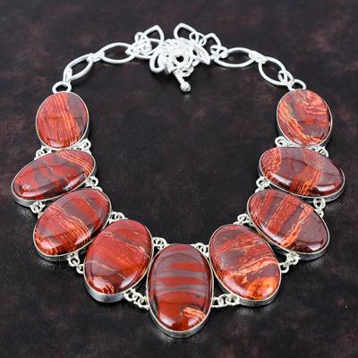 Rote Schlangenhaut-Jaspis-Halskette, handgefertigter Boho-Schmuck, 925er-Sterlingsilber-Halskette, erstaunlicher Edelstein-Schmuck, verstellbare Kette als Geschenk