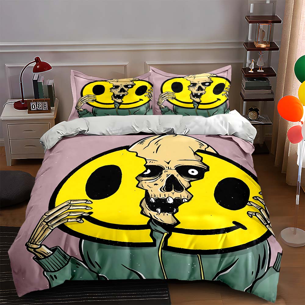 

Skeleton holding smiley. Bedding Duvet cover sets Duvet covers Pillowcases gifts (1 * Duvet Cover 2 * Pillowcases, without duvet insert) 135x200cm