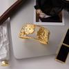 Yori Waterproof Stainless Steel Flower Hollow Wide Open Bracelet Bangle 18K Gold Plated Fashion Women Trendy Jewelry Bijoux
