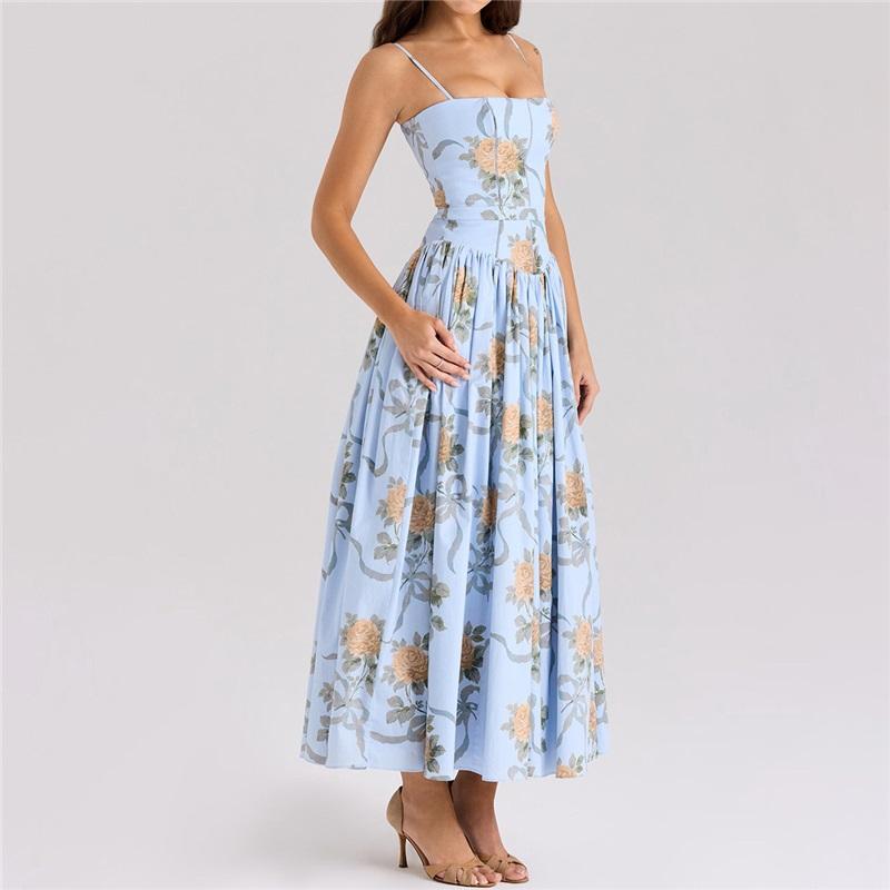 Módní maxi šaty s květinovým potiskem Dámské bodycon šaty bez rukávů se šněrováním 2025 Jaro Léto Sexy róba Dámské ležérní Street Sexy