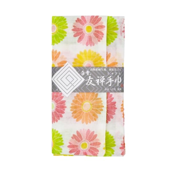 Shirayuki Shirayuki Yuzen Hand Dishcloth, Towel/Large Handkerchief/Tea Towel/Reversible (Gerbera)