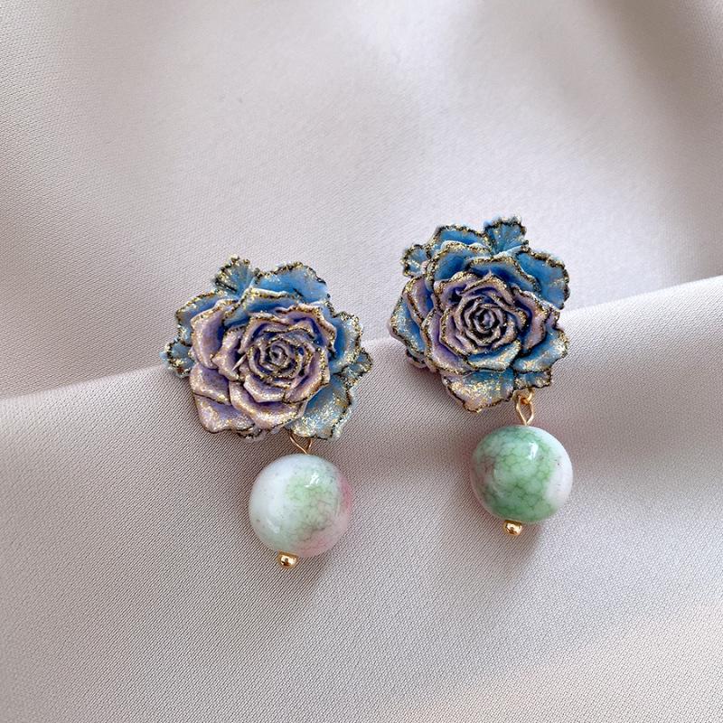 Vintage Silbernadel Diamantbesetzte Ovale Ohrstecker - Leichter Luxus High-End Schmuck