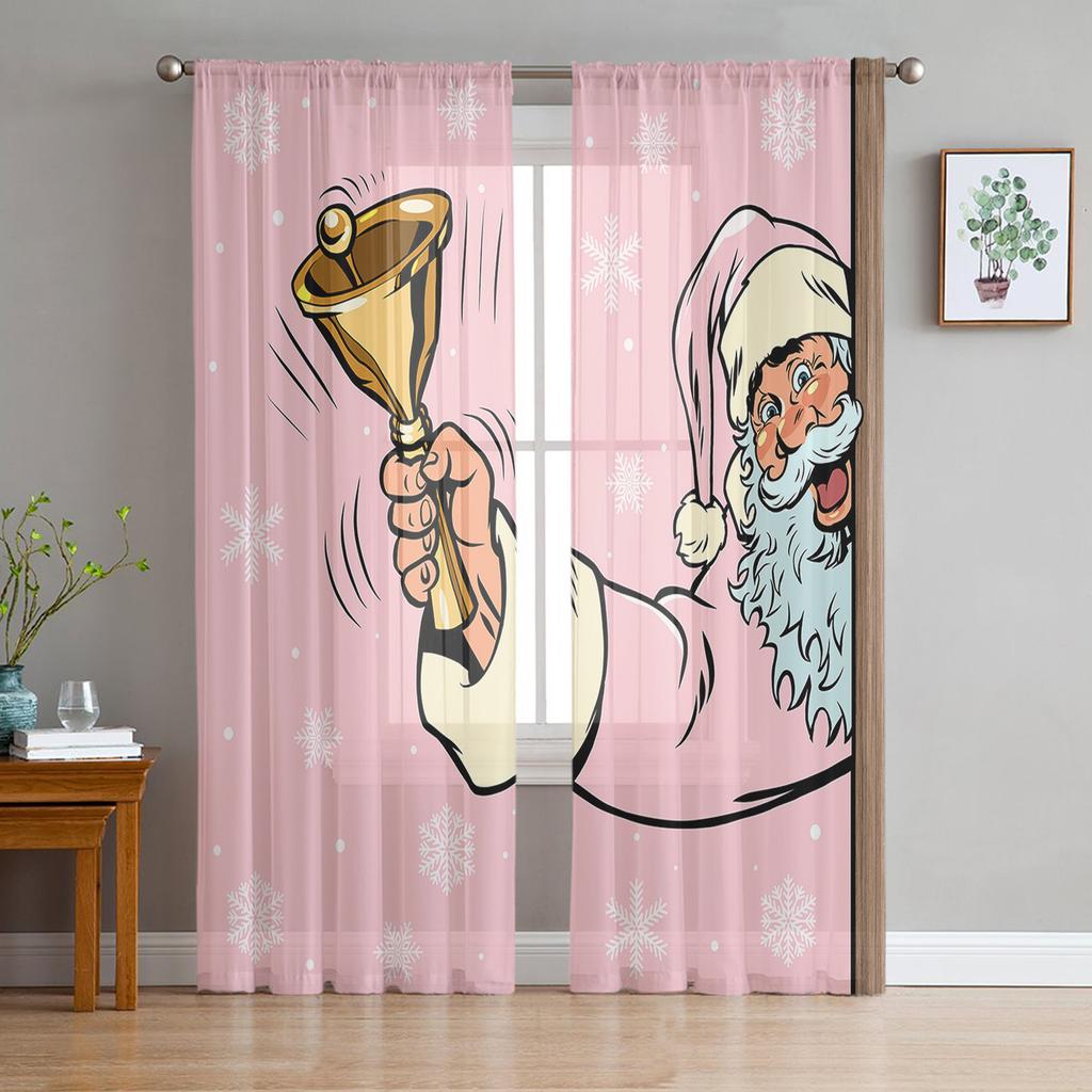 Rosa Weihnachtsbaum Schneeflocke Weihnachtsmann Tüllvorhänge für Wohnzimmer Schlafzimmer Dekor Chiffon Transparent Voile Küchenfenstervorhänge