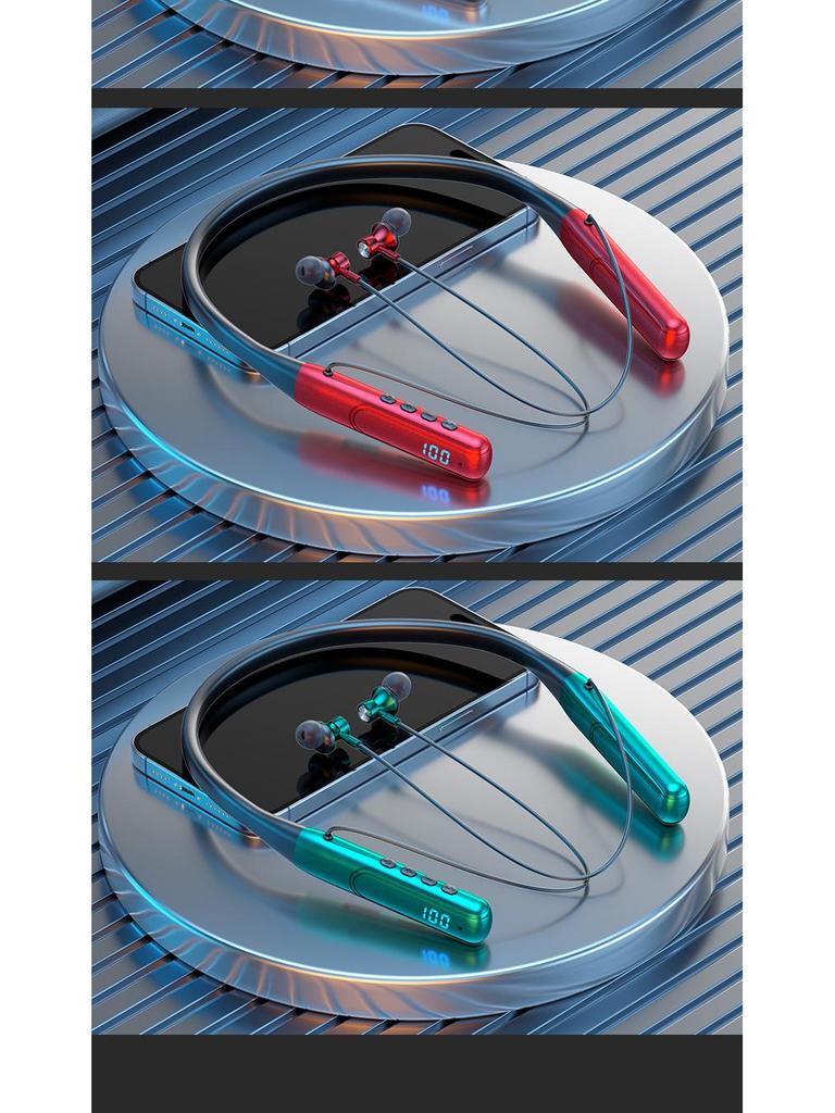 Neckband Bluetooth Sports Gaming Headphones with Digital Display and Extended Battery Life Compatible with All Brands