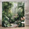 Jungle Shower Curtain 180x180cm – Majestic Tiger & Orchids, Tropical Rainforest Scene, 12 Hooks Bath Decorative Shower Curtain
