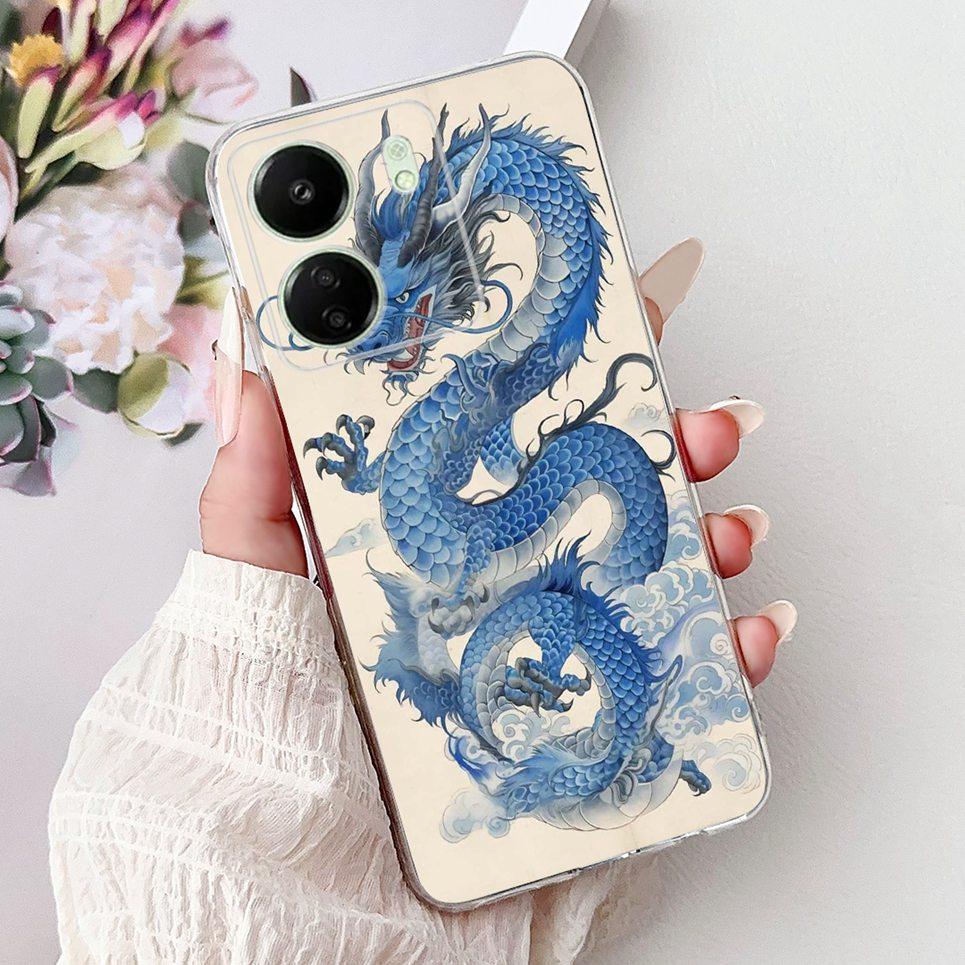Cool Style Tiger Dragon Pattern Phone Case For Xiaomi Redmi 13c 4G 13c 5G Redmi13 Clear Soft Silicone TPU Back Cover Transparent
