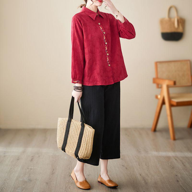 Chic Embroidered Cotton Linen Plus Size Summer Suit for Women - Short Sleeve Two-Piece Set