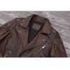 Chinese Size Heavy Motorcycle Jacket Natural Cowhide Leather Top Layer Brown Causal Vintage Retro Moto Suit Leather Coat Winter
