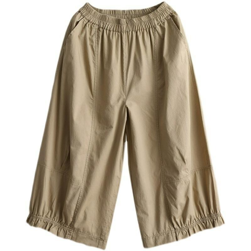 Summer Literary Retro Cotton Cropped Casual Pants Women's Summer Large Size All-match Age-reducing Wide-leg Pants