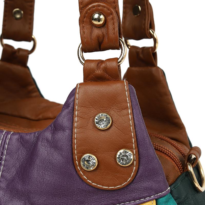 Colorful PU Leather Handbag for Women – Boho-Style Patchwork Design with Braided Details and Adjustable Strap, Perfect for Casual Wear