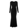 Women's Fall Temperament Round Neck Long-sleeved Backless Bow Slim High-waisted Dress