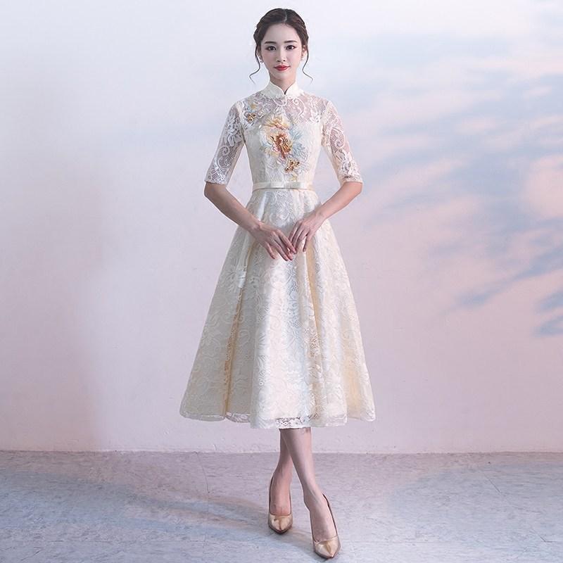 Improved version of cheongsam spring medium and long new medium-sleeved temperament Shu Chinese style dress seven-quarter sleeves S шампанского