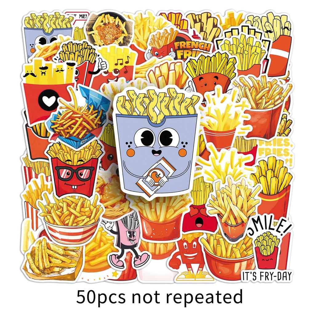 50pcs Waterproof Cartoon French Fries Stickers for Fridge, Notebook, Stationery, and Planner