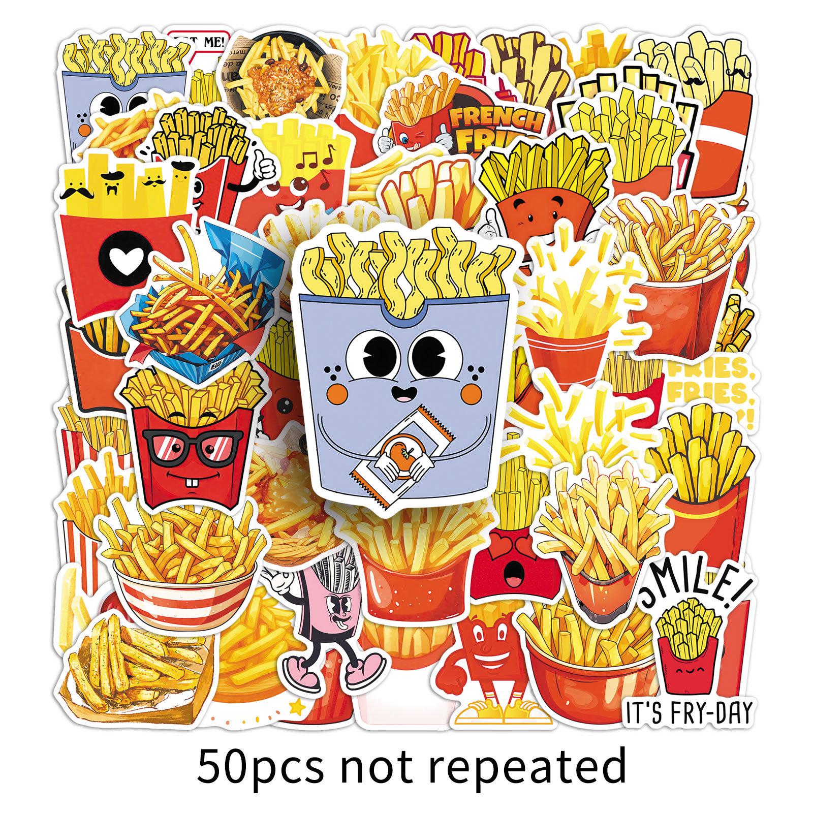 

50pcs Waterproof Cartoon French Fries Stickers for Fridge, Notebook, Stationery, and Planner