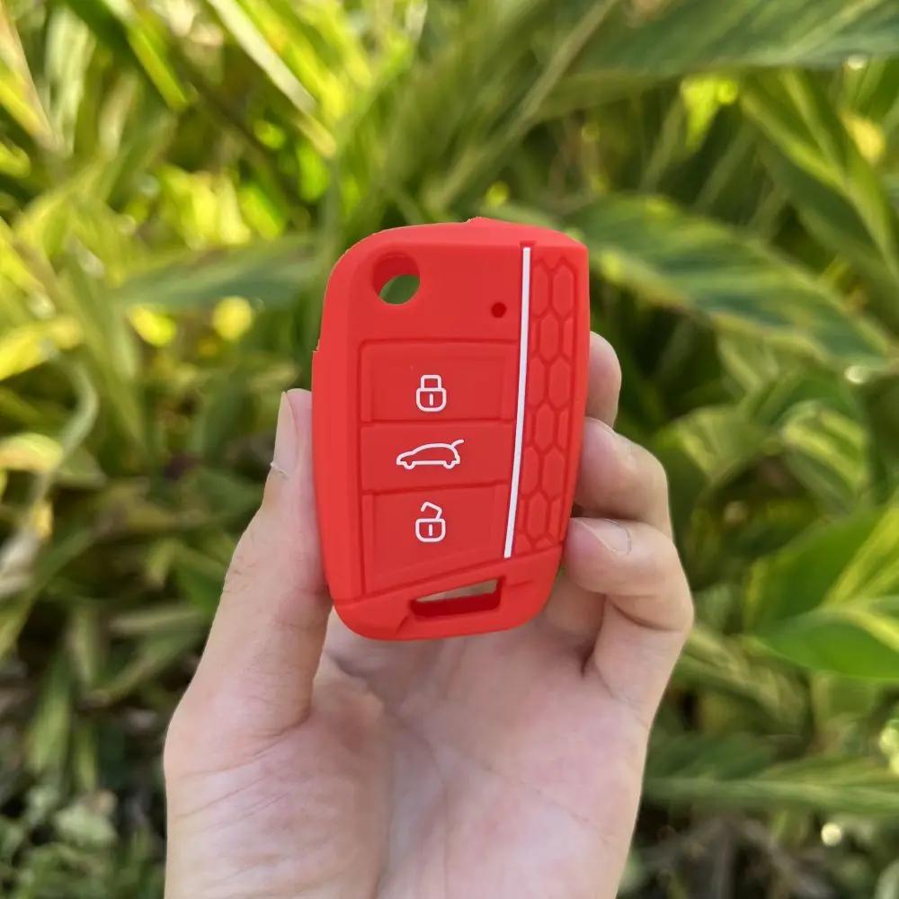 3 Button Silicone Car Key Case Cover for Volkswagen VW Polo Golf 7 MK7 for Skoda Octavia Combi SEAT Leon Ibiza CUPTRA Keychain