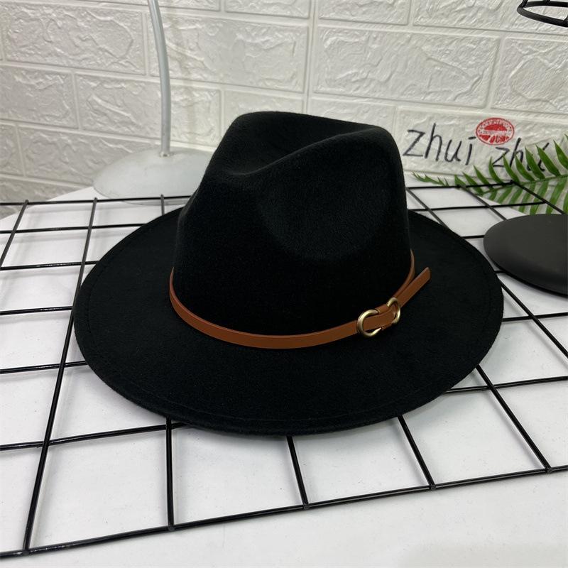 French Top Hat Men's Autumn and Winter Big Edge Hat Back Edge Felt Hat Panama Flat Edge Jazz Hat British Hat Wool Hat