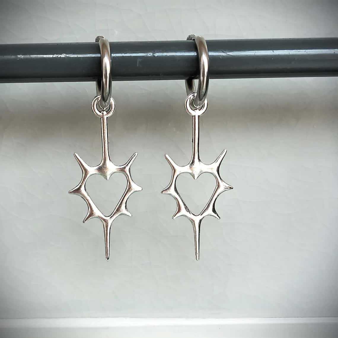 Gothic Heart Shaped Eco Friendly Recycled Pendant Earrings Handmade Jewelry for Women