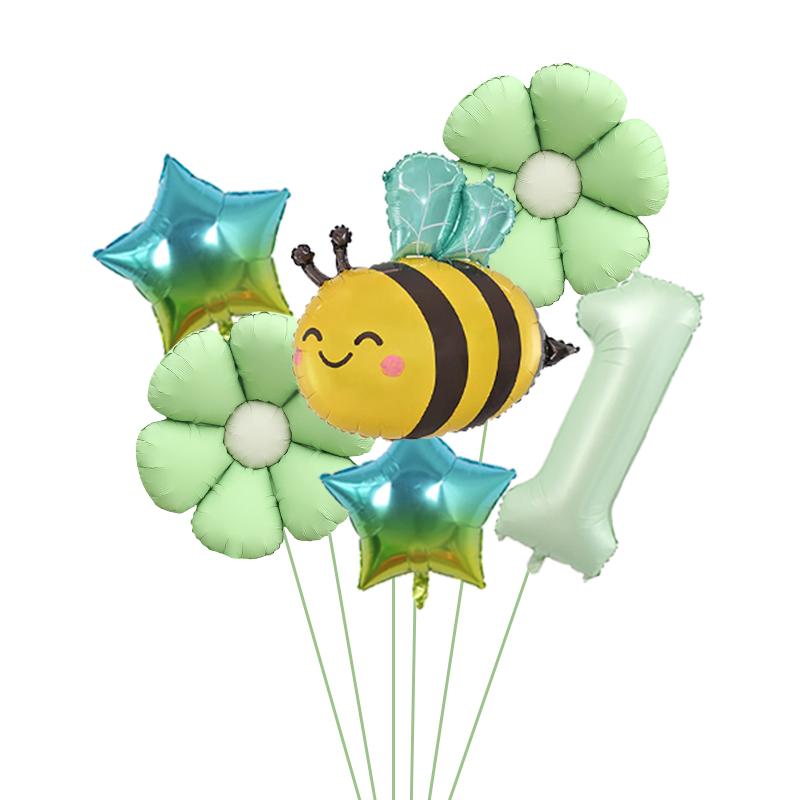 6Pcs Bee Daisy 40Inch Number Foil Balloon Set 1-9 Years Old Birthday Anniversary Graduation Baby Shower Party Decoration
