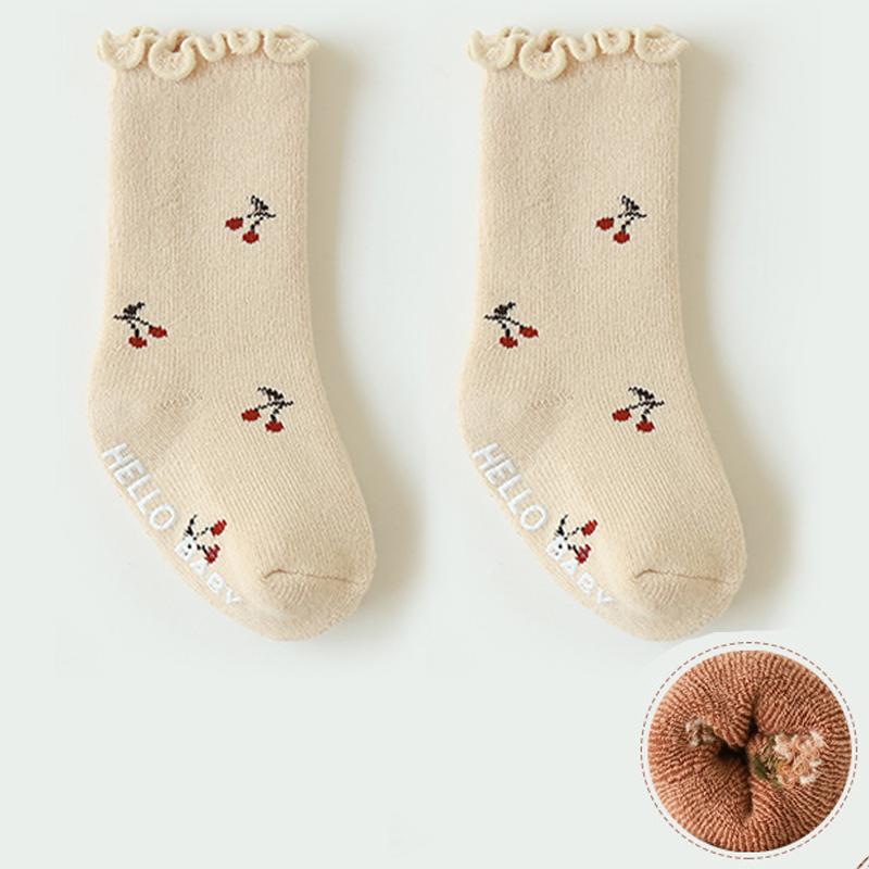 Infant Kids Girl Terry Cotton Socks Baby Ruffles Vintage Color Anti-slip Floor Socks 0-5Y Baby Mid-tube Leg Warmers for Princess
