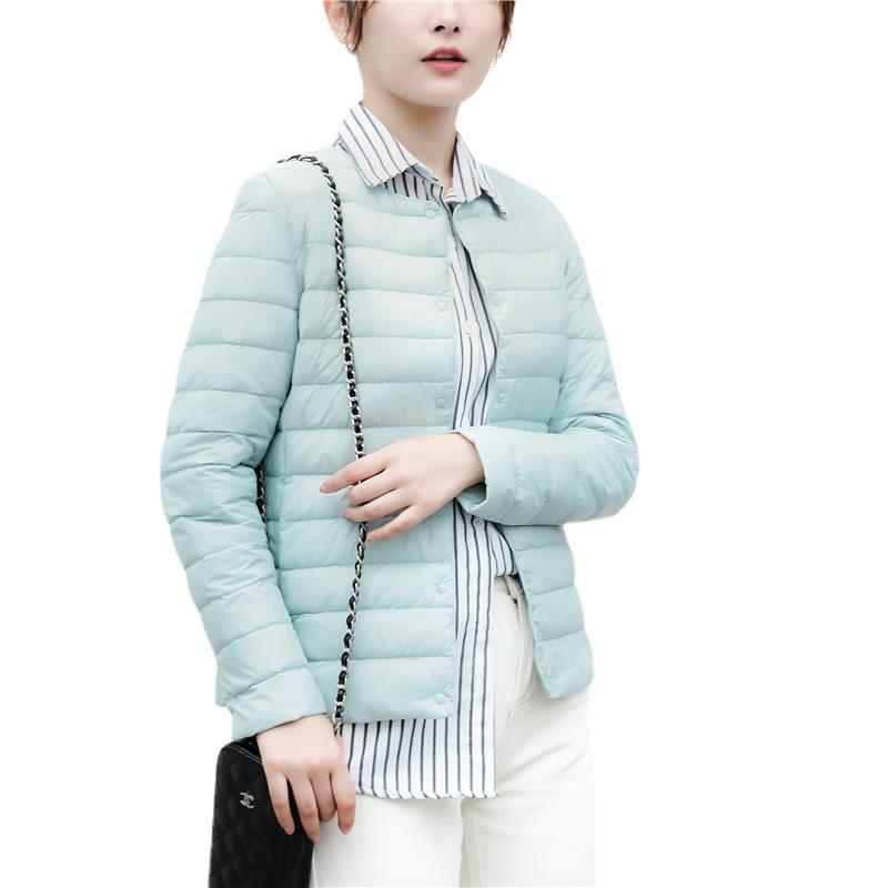Autumn and Winter Women's 90 Down Round Neck V-neck Long Sleeve Solid Colour Duck Down Jacket Simple Jacket