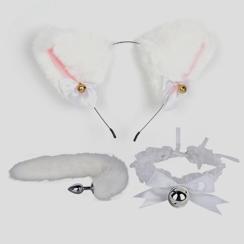 Cat Tail Bell Headband, Anal Plug, Nipple Clamps Flirting Set
