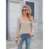 Women's Ribbed Knit V Neck Long Sleeve Sweater Casual Lace Trim Pullover Blouse Top