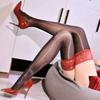 Color-Block Shiny Long Stockings For Women With Red Edges, Black Silk, Aurora Silk, High Tube Sexy Thigh-High Socks, Over-The-Kn
