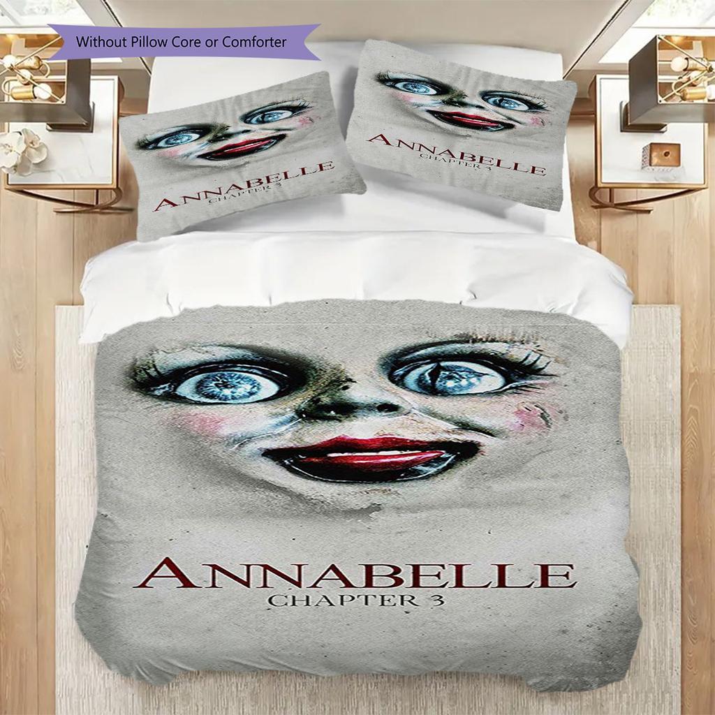 Horror Annabelles Creation Bedding (1 * duvet cover + 2 * pillowcase, without core) 2D Flat Soft and comfortable Bedding set Christmas birthday gift