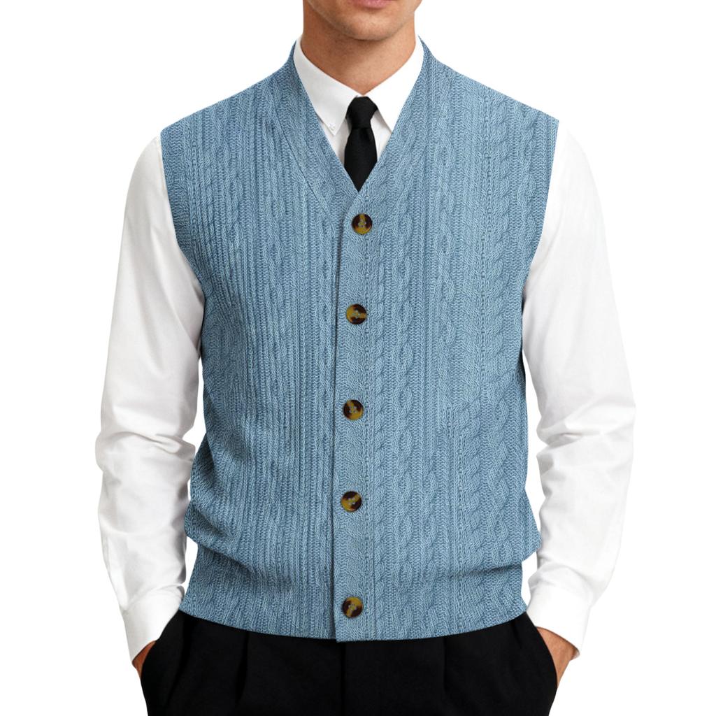 Herre V-hals Ermeløs Strikket Cardigan Vest