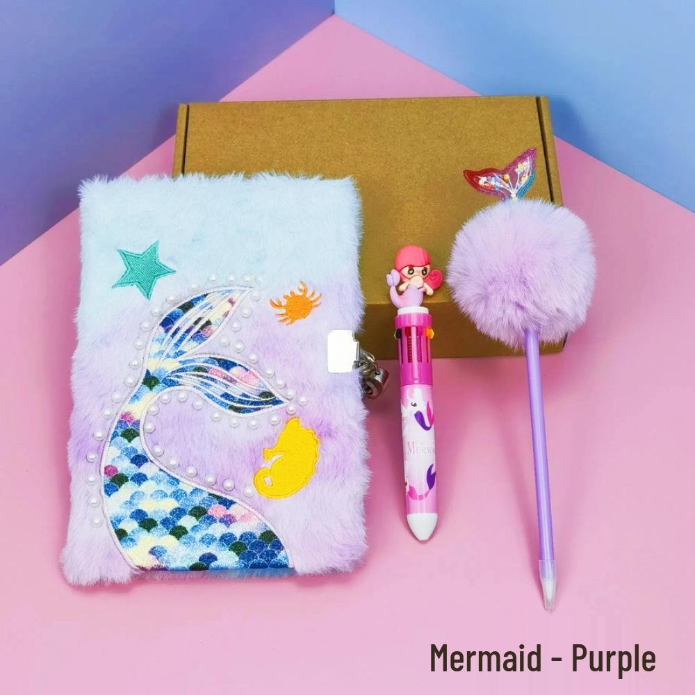 

Exquisite Cross-border Plush Notebook & Diary Stationery Set - Three-piece Gift